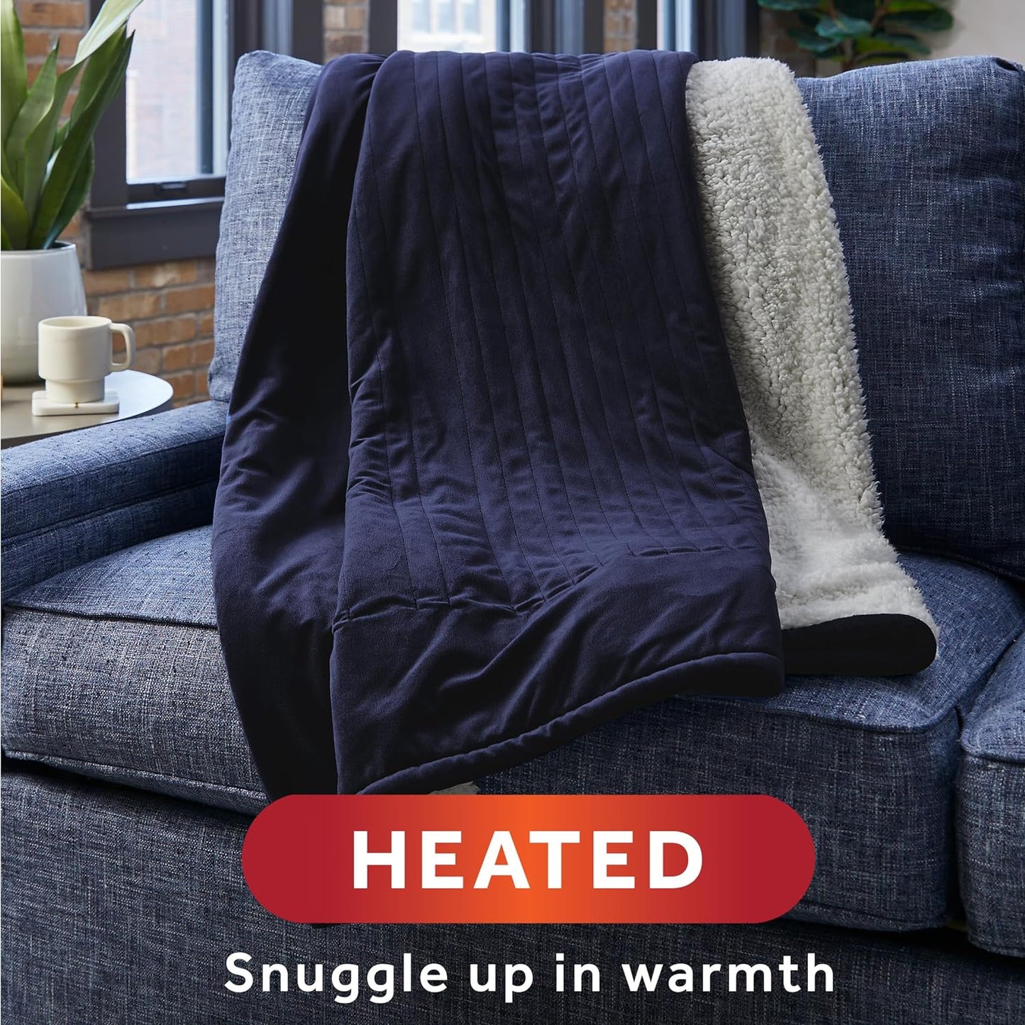 Luxurious Heated Blanket Throw - 50" X 60" Soft Polar Fleece with Sherpa Lining / Adjustable Heat Settings